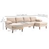 U Shape Couch with Double Chaise Lounge, Modern 4 Seater Sofa with Wooden Legs, Fabric Sofa for Living Room, Beige