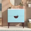 30'' Bathroom Vanity Cabinet with Ceramic Sink Combo Set, Solid Wood Frame Modern Bathroom Storage Cabinet with 2 Drawers, Blue