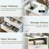 Fluted Night Stand Set of 2, Modern Nightstand with Charging Station, Drawers and Open Shelves - Bedside Table Wood Side Table Set for Bedroom, White