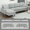 L-Shape Sofa, Modern Sectional Couch with Changeable Chaise Lounge, Pillows and Wooden Legs for Living Room, Grey