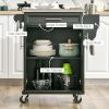 Kitchen Island with Stainless Steel Top, Rolling Kitchen Cart on Wheels with Storage Drawer, Cabinet, Towel Rack and Spice Rack (Black)