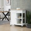 Rolling Kitchen Island, White, with Open Shelf & Storage Drawer