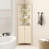 68 Inch Tall Corner Cabinet with 5 Shelves and 2 Fluted Doors for Bathroom