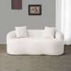 White Curved Loveseat Sofa with Round Armrest, Compression Couch with 2 Pillows, Cream Couch for Small Space, Living Room, Bedroom, No Assembly