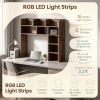 35.5 Inch Desktop Bookshelf with LED Lights Desk Hutch Storage Organizer - Eco-Friendly Wood Material for Home Office