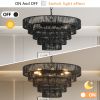 Rustic 5-Tier Black Hemp Rope Chandelier with 8 E12 Sockets, UL Listed Hardwired Pendant Light, Boho Farmhouse Ceiling Fixture for Dining Room, Kitche