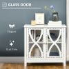 Kitchen Sideboard, Glass Door Buffet Cabinet, Bathroom Storage Cabinet with Adjustable Storage Shelf for Dining Room, Living Room, White