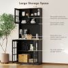Kitchen Buffet with Hutch, Storage Pantry with 3 Cabinets, 2 Open Shelves and Large Countertop, Black