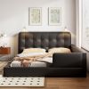 Queen Size Upholstered Platform Bed with 2 Reading Lights, Black