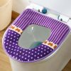 2 Pcs Purple Dots Strips Toilet Seat Cover Pad Winter Toilet Seat Cushion Mat Toilet Bathroom Warmer