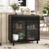 Modern Sideboard Buffet Cabinet with Tempered Figured Glass Doors, Flip Top, Inner Shelves, Metal Frame Storage Console for Dining Room, Kitchen
