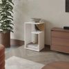 White and Light Oak Side Table in Melamine with Open Storage