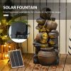 28.3" Solar Water Fountain, 4-Tier Resin Cascading Jars and Stacked Stones Outdoor Waterfall Fountain with LED Lights