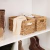 Xemussa 1-piece hand woven natural water hyacinth rectangular storage basket with inner handle wicker basket, storage basket