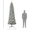 HOMCOM 9ft Flocked Christmas Tree, Pre Lit Xmas Tree with 550 LED Lights, 988 Branches & Detachable Base, Christmas Decoration, Green/White