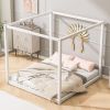 King Size Canopy Platform Bed with Support Legs,White
