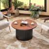 Round Coffee Table with Solid Wood Frame and Wooden Top