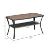 Outsunny Patio Rattan Coffee Table with Storage Shelf Wicker Side Table Wood-plastic Composite Top Mixed Brown