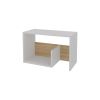 White and Light Oak Side Table in Melamine with Open Storage