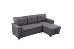 Nathan 84" Dark Gray Reversible Sleeper Sectional Sofa with Storage Chaise, USB Charging Ports and Pocket