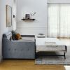 Twin Size Upholstery DayBed with Twin Size Erectable Trundle and USB Charging Design, Linen Grey