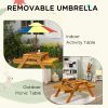Outsunny Kids' 3-in-1 Sensory Table with Water & Sand Play, Foldable Umbrella, Teak Finish, for Ages 3-6