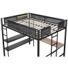 Metal Full Size Loft Bed with Desk & Shelves/ Sturdy Metal Bed Frame/ Noise-free Wood Slats/ Comfortable Textilene Guardrail/ Built-in Desk, 2-tier Sh