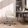 Vinsetto Velvet Swivel Office Chair, Scallop Shape, Linen Fabric, Wheels, Home Study Bedroom, Beige