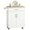 White Kitchen Island Cart Rolling Island Table with Wood Top Trolley Cart with Drawer Storage Cabinet And Towel Rack