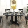 Dining Table for Farmhouse Kitchen 59x43 Inch Expandable Oval Table Top with Removable Leaf Trestle X Shaped Base Black