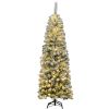 6 Feet Pre-lit Snow Flocked Artificial Pencil Christmas Tree with 250 LED Lights