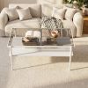 Modern Rectangular Coffee Table with Tempered Gray Glass Top and MDF Layer â€“ Table for Living Room,White Legs