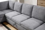 Samara 137"W Gray Chenille Sectional Sofa with Right-Facing Chaise, Underseat Storage, Throw Pillows