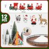 Christmas Town Village Sets Wood Lazy  Centerpiece Decor 12 PCS