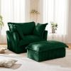 Upholstered Slipcovered Armchair with Ottoman, Deep Seat Armchair W/ Wide Ottoman for Living Room, Armchair Sets with Large Soft Pillows(Set of 2)