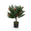 Set of 2 Artificial Cedar Topiary Trees with Red Berries, 5.25 Ft. Tall Fake Evergreen Potted Pine Plants, Faux Trees for Outdoor Home Porch Decor