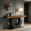 Console Table, Rustic Sofa Table Entryway Table with Circle Base