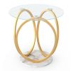 Modern 2-Tier Side Table with Tempered Glass Top & Faux Marble Base, Gold & White Round End Table