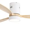 (Same as W882P244711) 52 Inch Flush Mount Ceiling Fan DC 3 Solid Wood Fan Blade Noiseless Reversible Motor Remote Control With Light