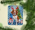 Brittany Spaniel Christmas Reindeer Porcelain Ornament Christmas Tree Hanging Decorations for Home Christmas Holiday, Rectangle, Gift, Multicolor