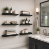 Floating Wall Shelves Set of 6, Black Wood Grain Wall Mounted Shelf with Metal Bracket