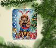 English Cocker Spaniel Christmas Reindeer Porcelain Ornament Christmas Tree Hanging Decorations for Home Christmas Holiday, Rectangle, Gift