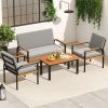 4 Piece Patio Furniture Set with Coffee Table and Loveseat with Removable Cushions