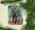 Black Cairn Terrier Christmas Reindeer Porcelain Ornament Christmas Tree Hanging Decorations for Home Christmas Holiday, Rectangle, Gift, Multicolor