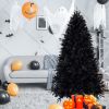 5ft Black Christmas Tree with 250 White LED Lights, 1076 Tips PE+PVC Artificial Tree for Halloween & Holiday Decor