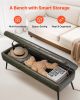 PU Leather Storage Ottoman Bench Shoe Seat with Storage & Metal Legs Green