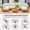 Outsunny 7 Piece Wicker Patio Furniture Set, Modular Outdoor Sectional with Thickened Cushions, Acacia Wood Table, Khaki/Beige