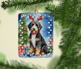 Bernedoodle Christmas Reindeer Porcelain Ornament Christmas Tree Hanging Decorations for Home Christmas Holiday, Rectangle, Gift, Multicolor