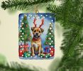 Border Terrier Christmas Reindeer Porcelain Ornament Christmas Tree Hanging Decorations for Home Christmas Holiday, Rectangle, Gift, Multicolor