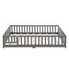 full Size Floor Bed with Door,Solid Wood Platform Bed Frame with Fence,Suitable for children,Pine Wood,Gray